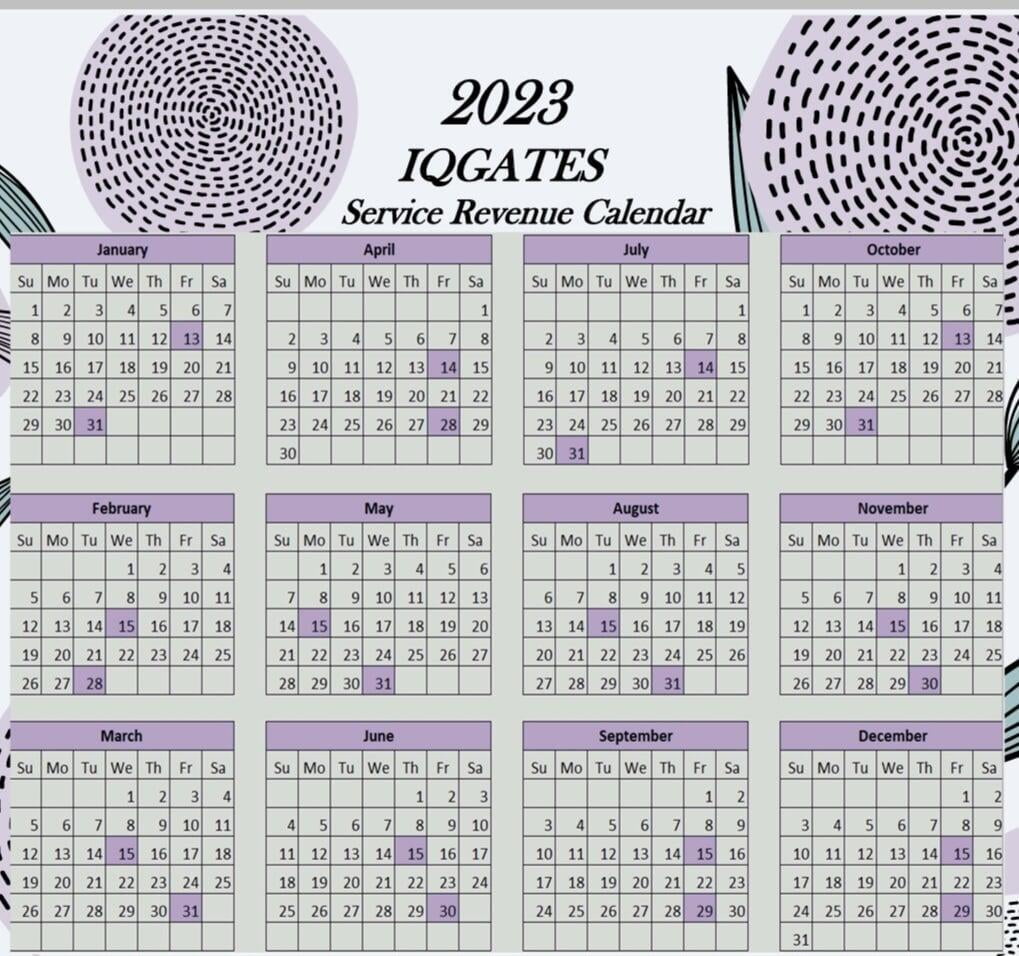 IQGATES Service Revenue Calendar IQGATES, LLC